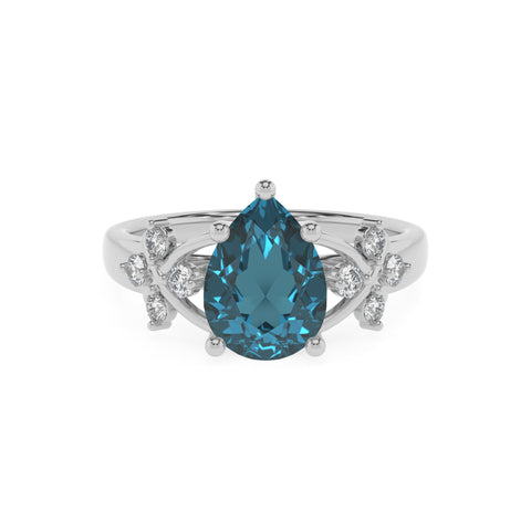 natural london blue topaz pear criss cross solitaire engagement ring