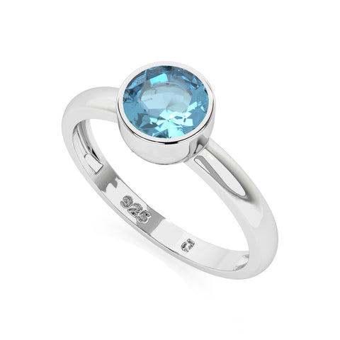 swiss blue topaz round cut stackable bezel-set ring