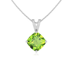 Lab Grown Peridot Cushion Solitaire V-Bale Pendant Necklace with 18" Chain