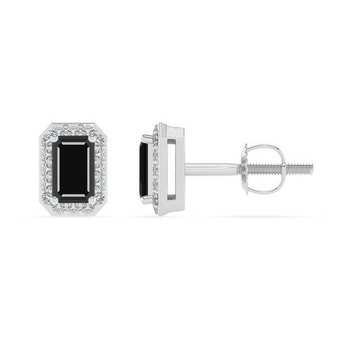 natural black onyx emerald cut stud earrings with moissanite 