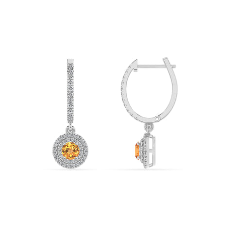 lab grown citrine round double halo earrings with moissanite 