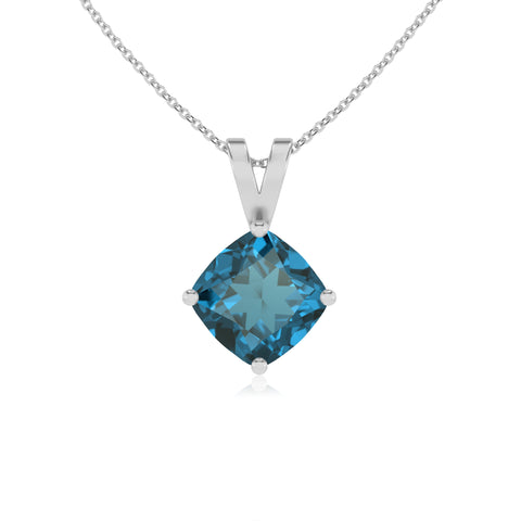 natural london-blue-topaz cushion shape solitaire v-bale pendant necklace