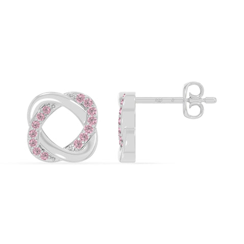 natural pink-tourmaline knot-love stud earrings in sterling silver 