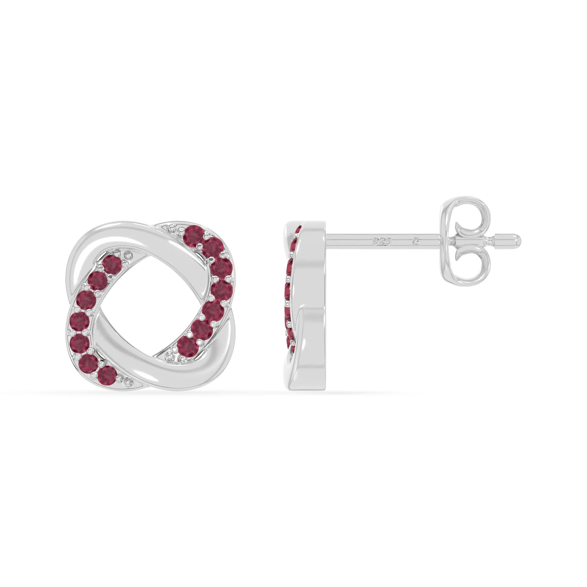 natural ruby knot-love stud earrings in sterling silver 