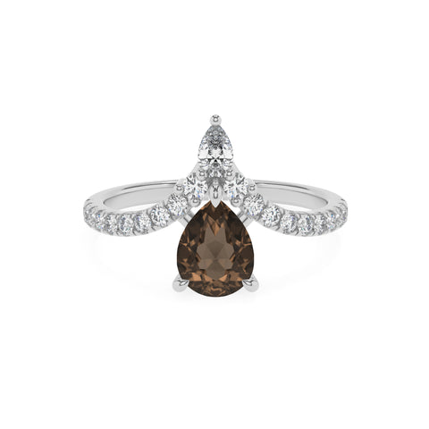 natural smoky-quartz pear solitaire engagement ring