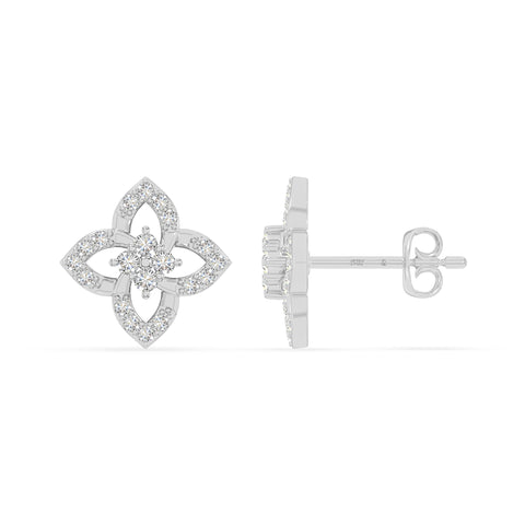 moissanite 4 petal flower stud earrings in sterling silver 