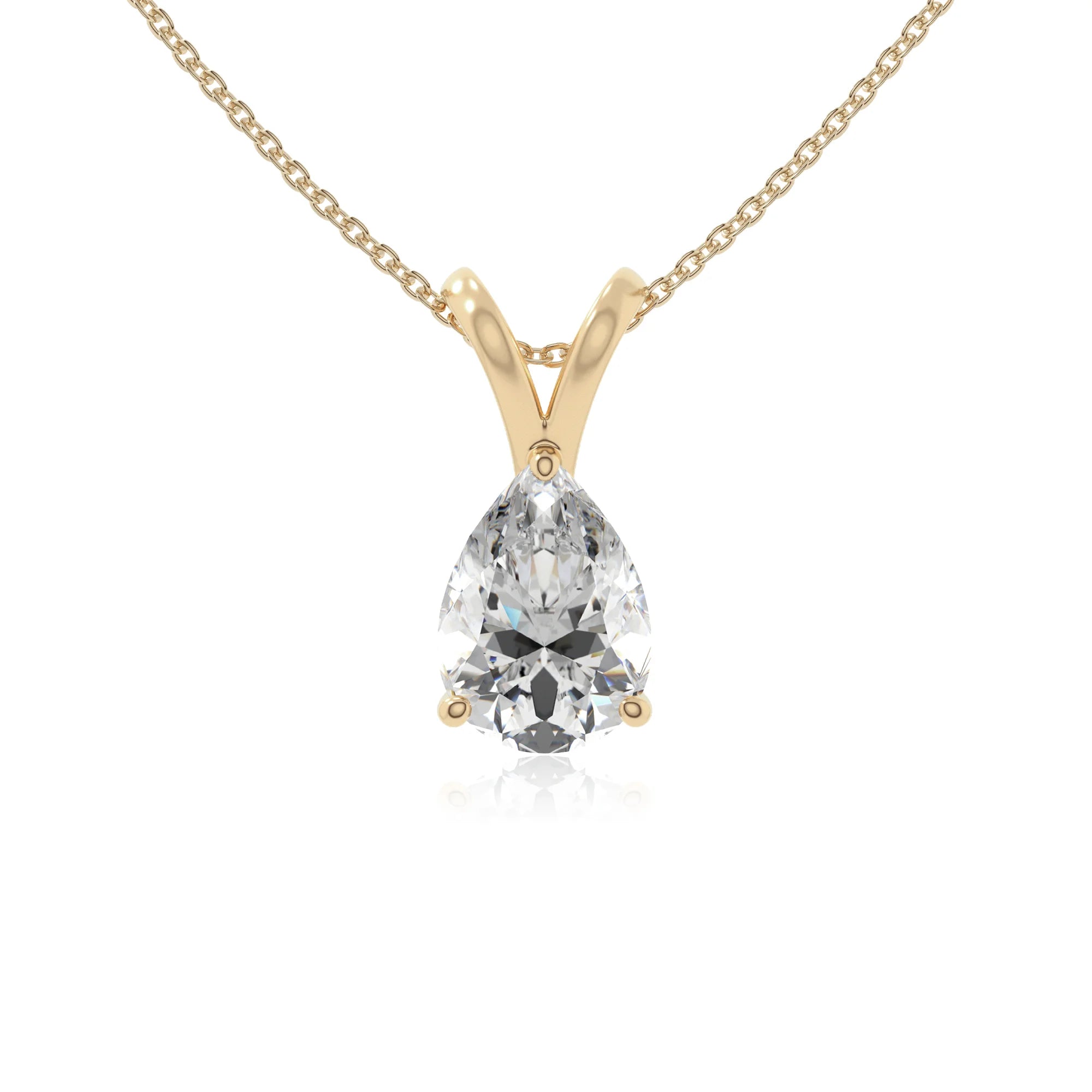 moissanite v-bale solitaire necklaces in yellow gold vermeil 