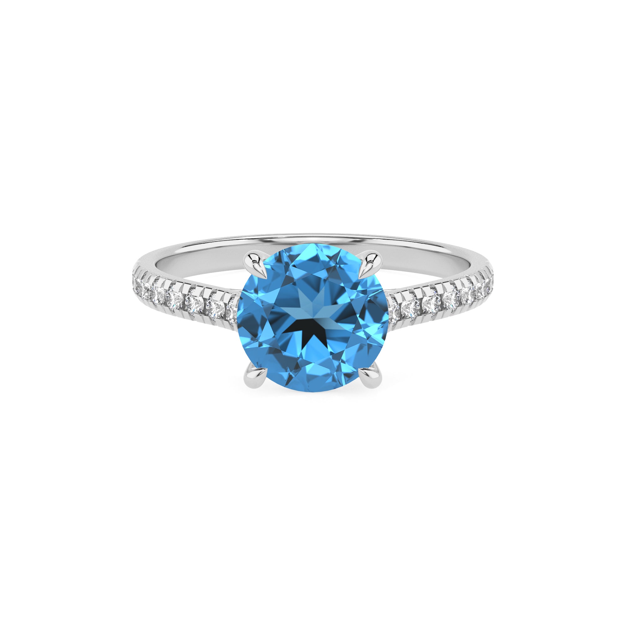 natural swiss blue topaz round half eterity solitaire engagement ring