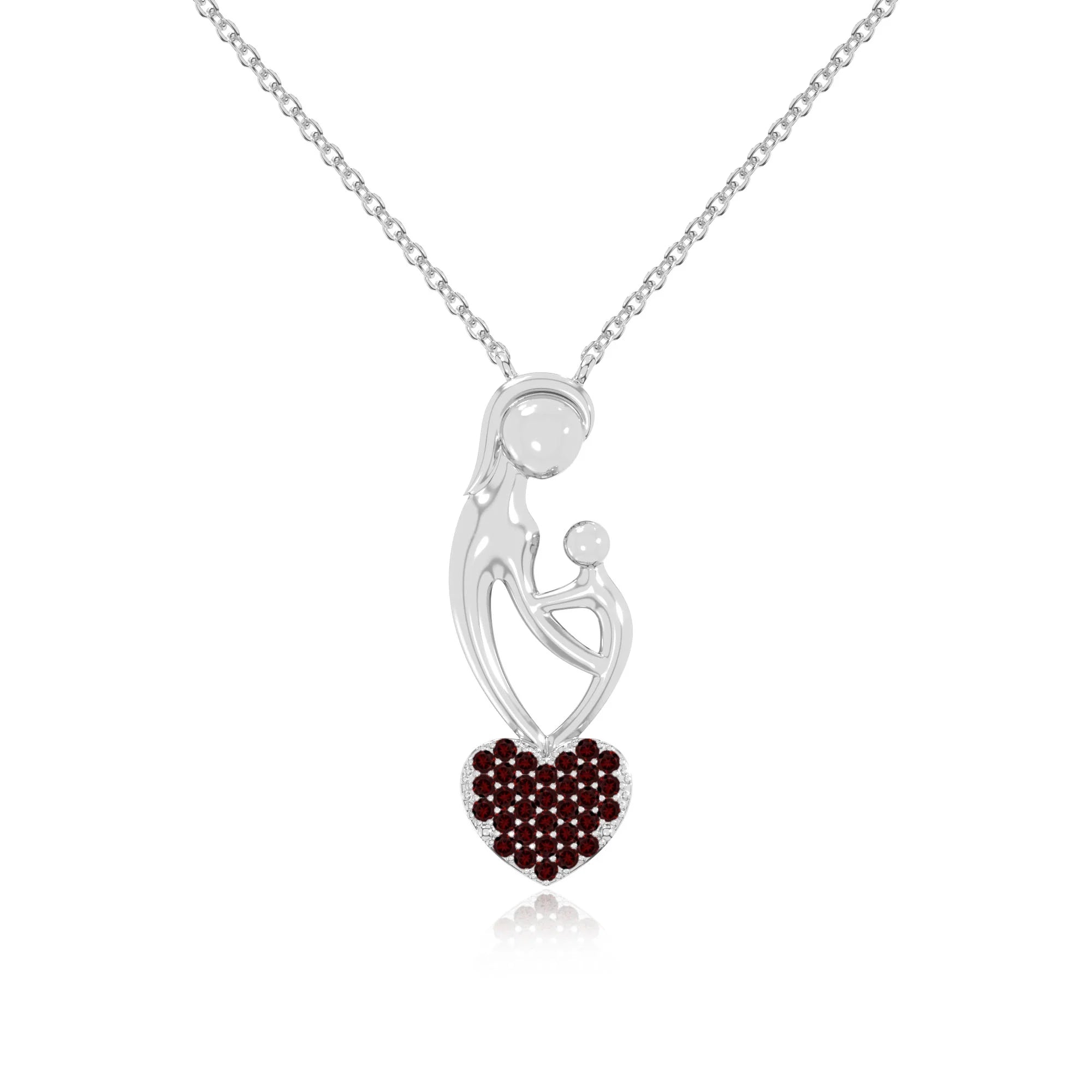 natural garnet mother child heart necklaces in sterling silver 
