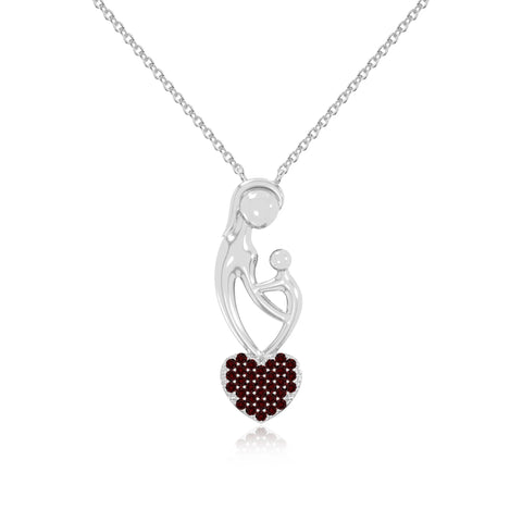 natural garnet mother child heart necklaces in sterling silver 