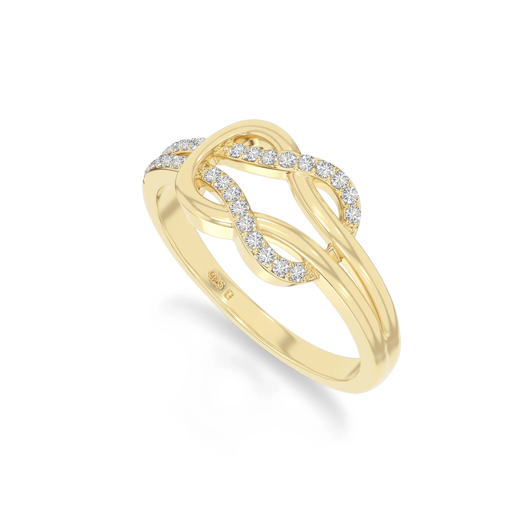 natural moissanite infinity knot promise rings in yellow gold vermeil