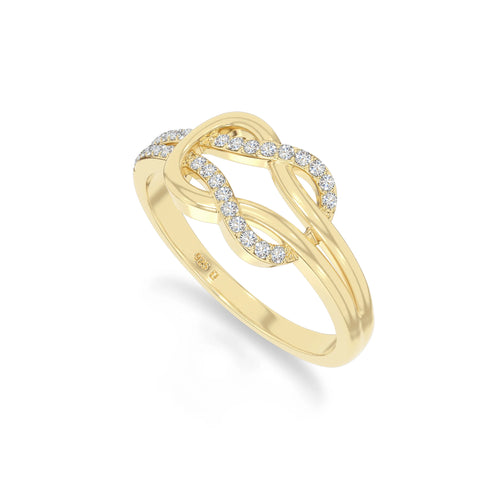 natural moissanite infinity knot promise rings in yellow gold vermeil