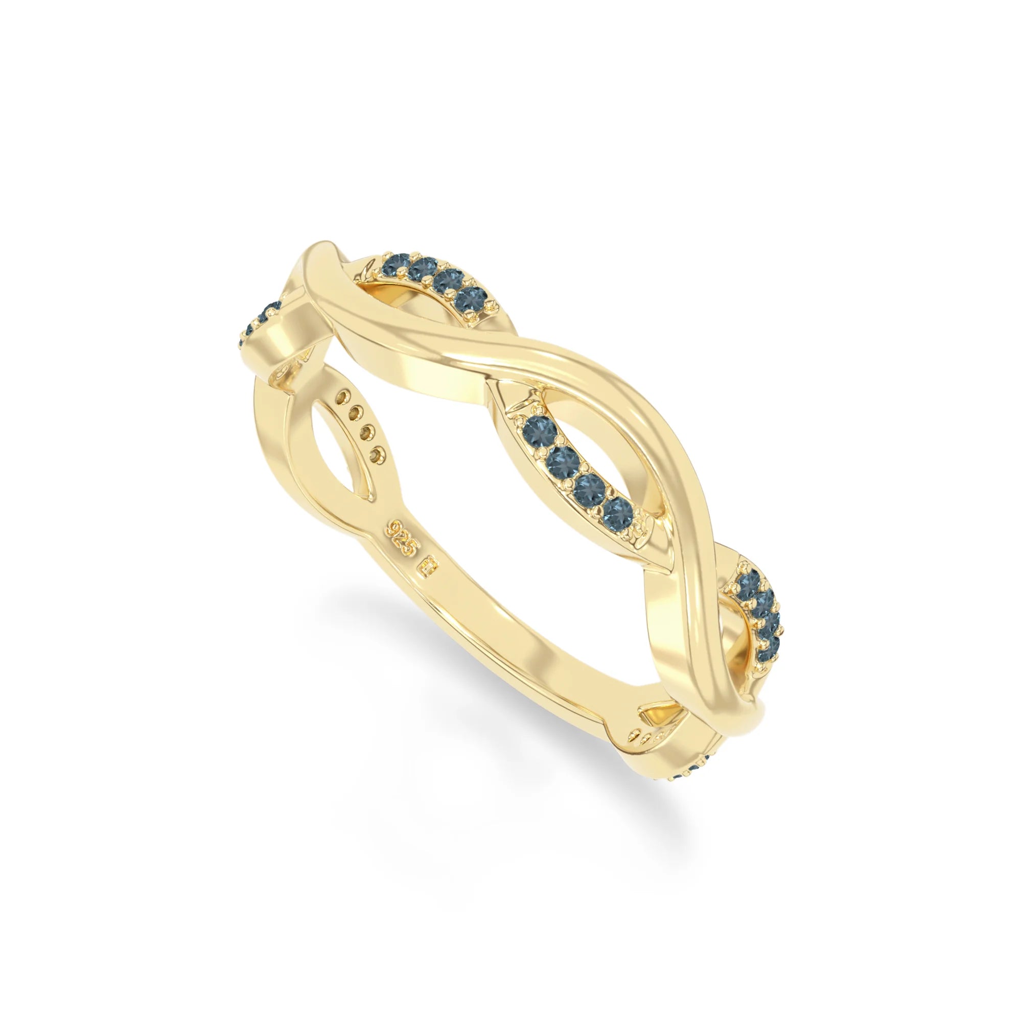 natural london blue topaz twisted wedding band rings in yellow gold vermeil