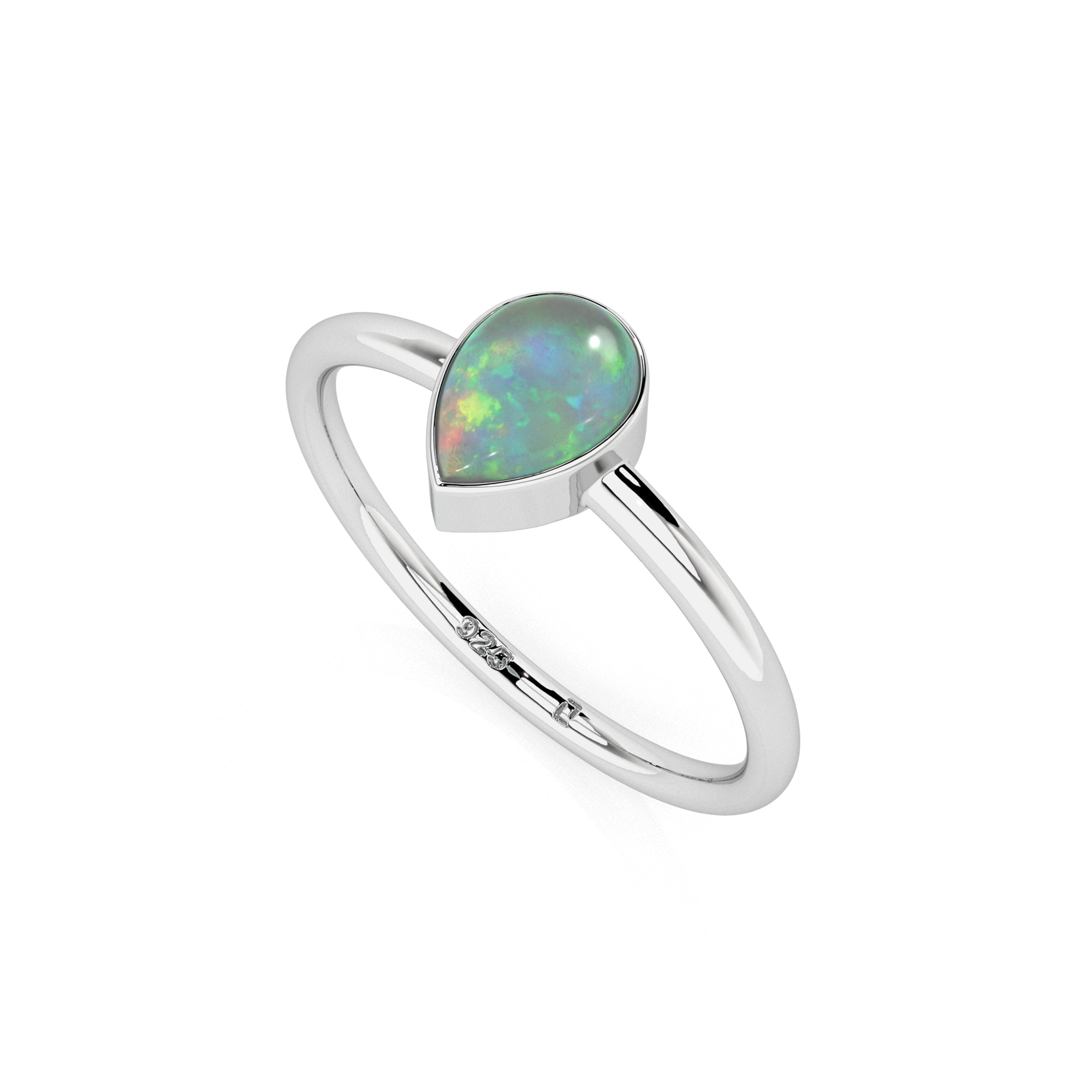 ethiopian opal pear cab stackable bezel-set ring