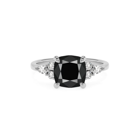 natural black-onyx cushion solitaire engagement ring