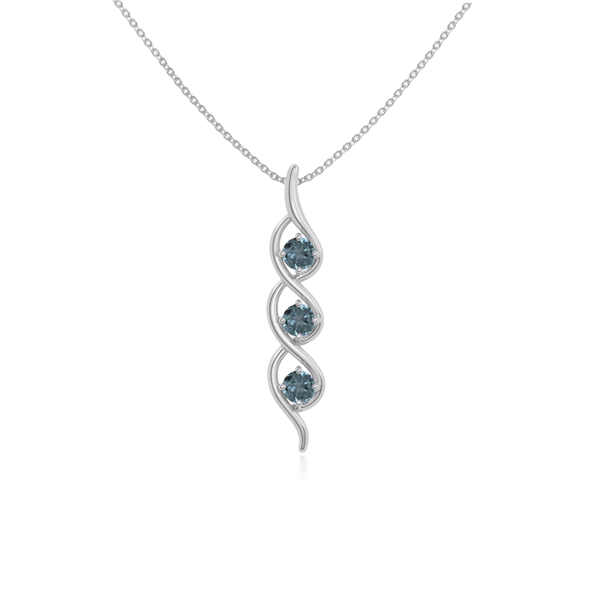 natural london-blue-topaz 3 stone helix necklaces in sterling silver 