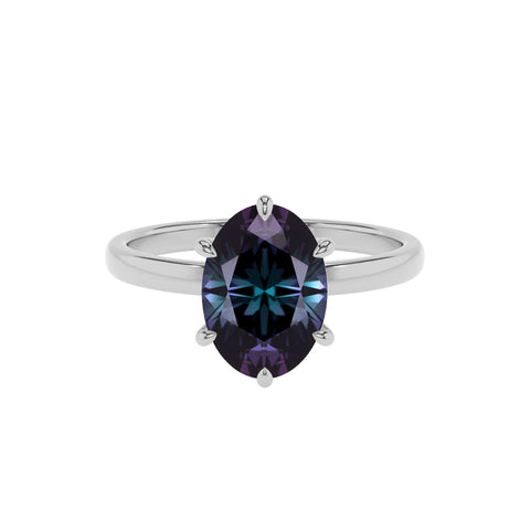 lab grown alexandrite oval solitaire engagement ring