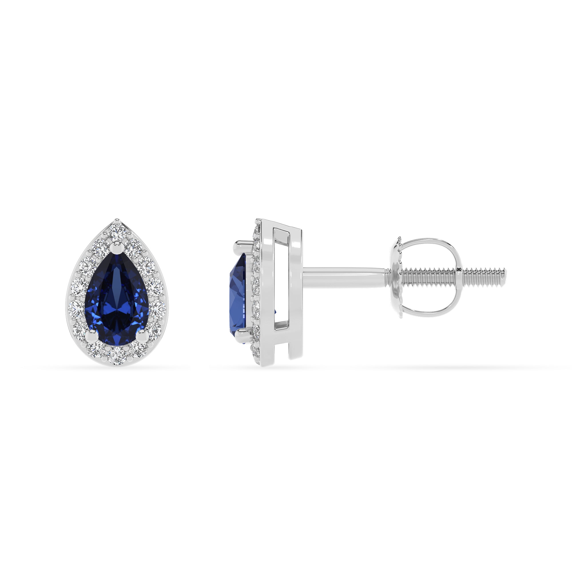 lab grown blue sapphire pear stud earrings with moissanite 