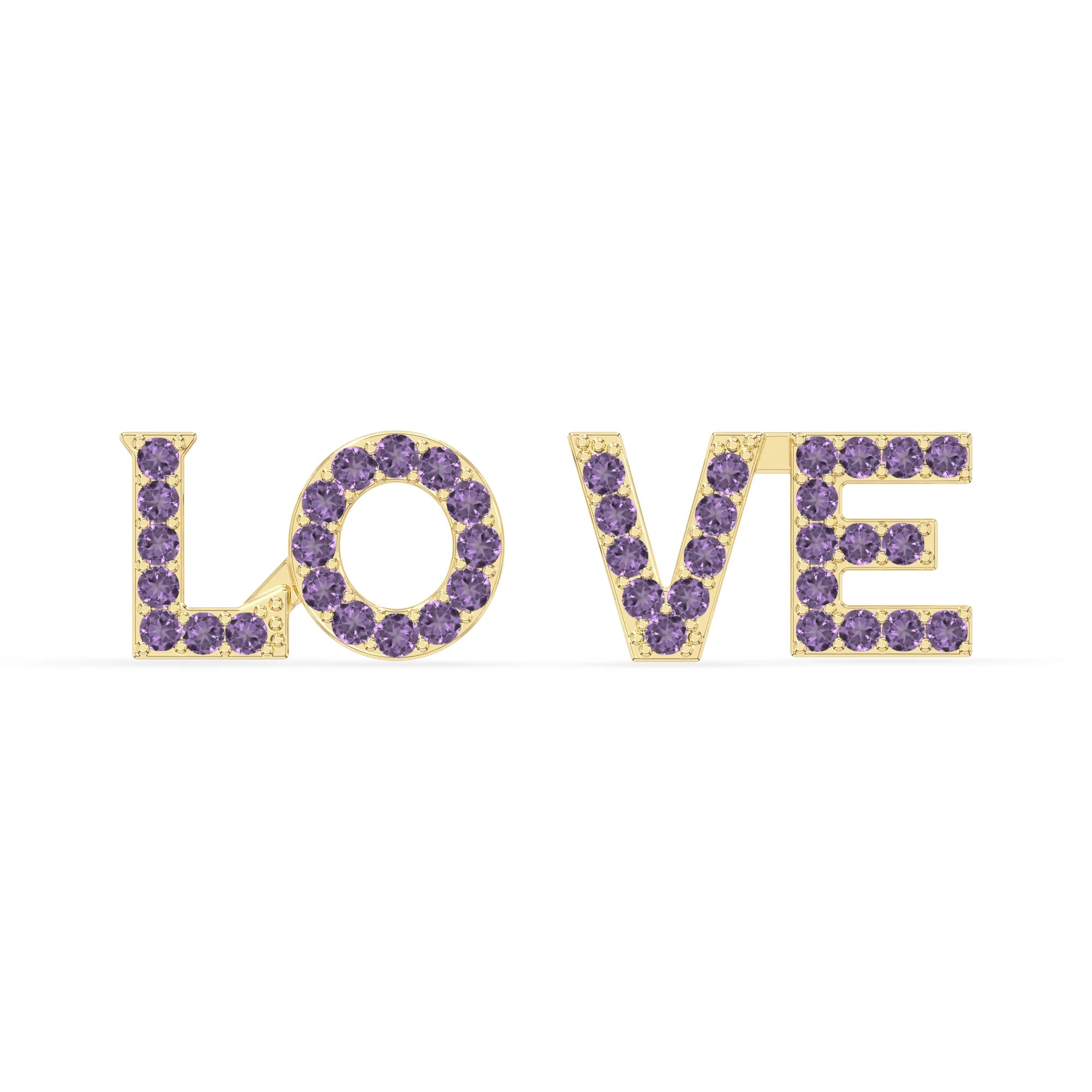 natural amethyst love stud earrings in yellow gold vermeil 