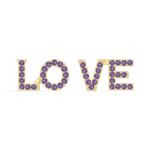natural amethyst love stud earrings in yellow gold vermeil 