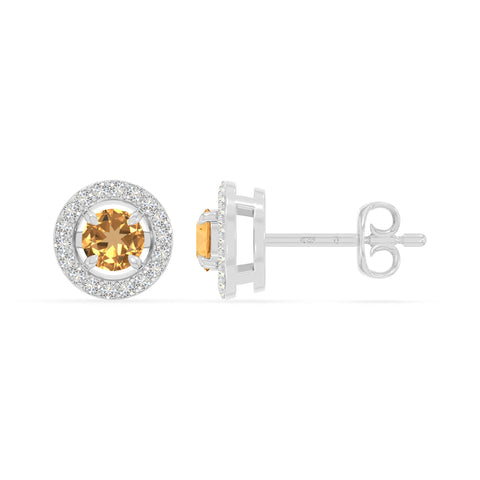 natural citrine halo stud earrings in sterling silver 