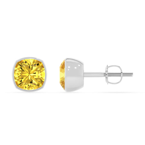 lab grown yellow sapphire cushion stud earrings 