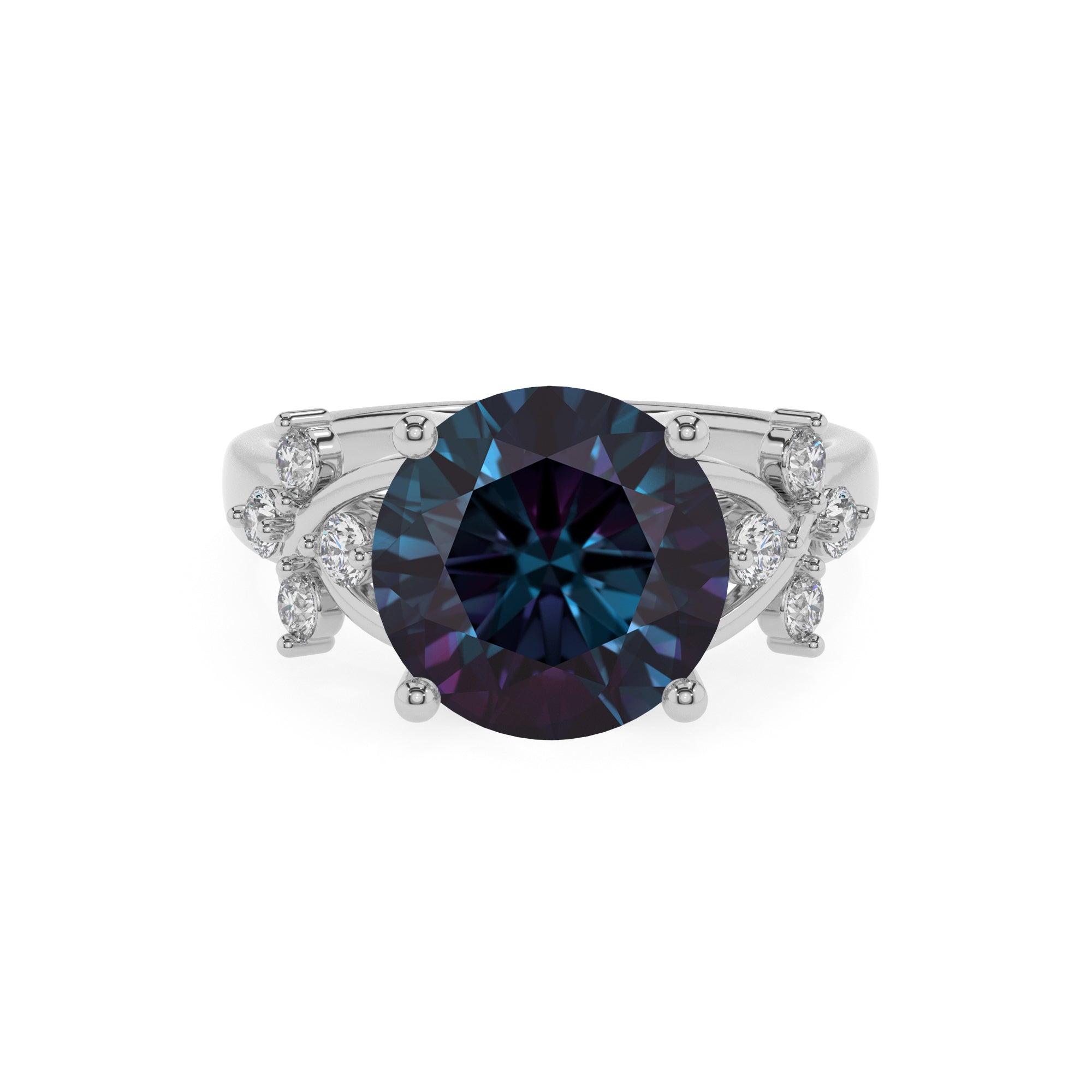 lab grown alexandrite round criss cross solitaire engagement ring