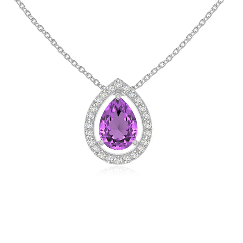natural amethyst solitaire halo necklaces in sterling silver 