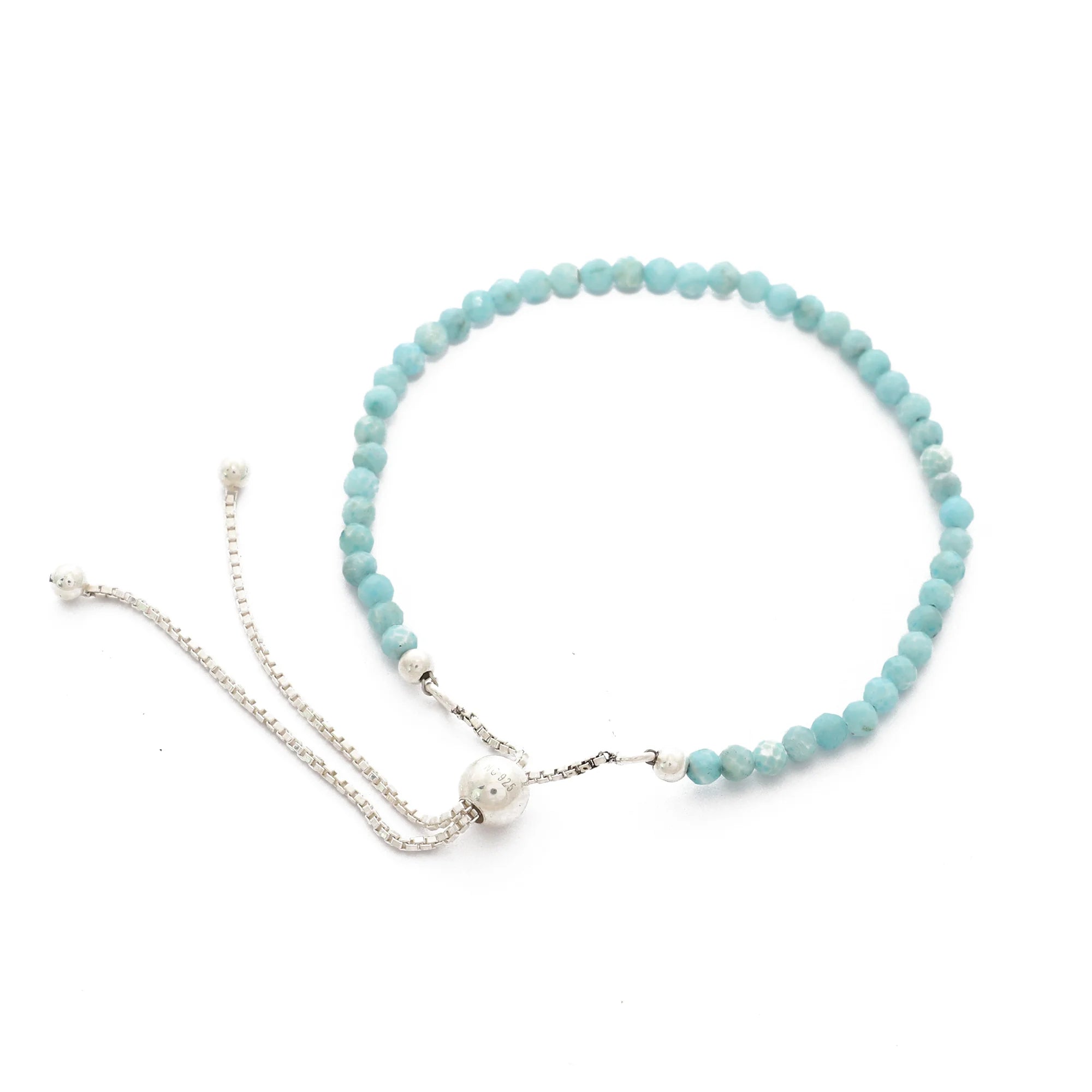 natural larimar round shape bolo bracelet