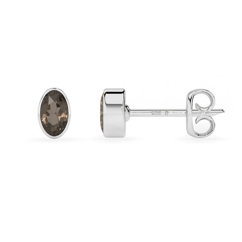 natural smoky quartz oval shape stud earrings