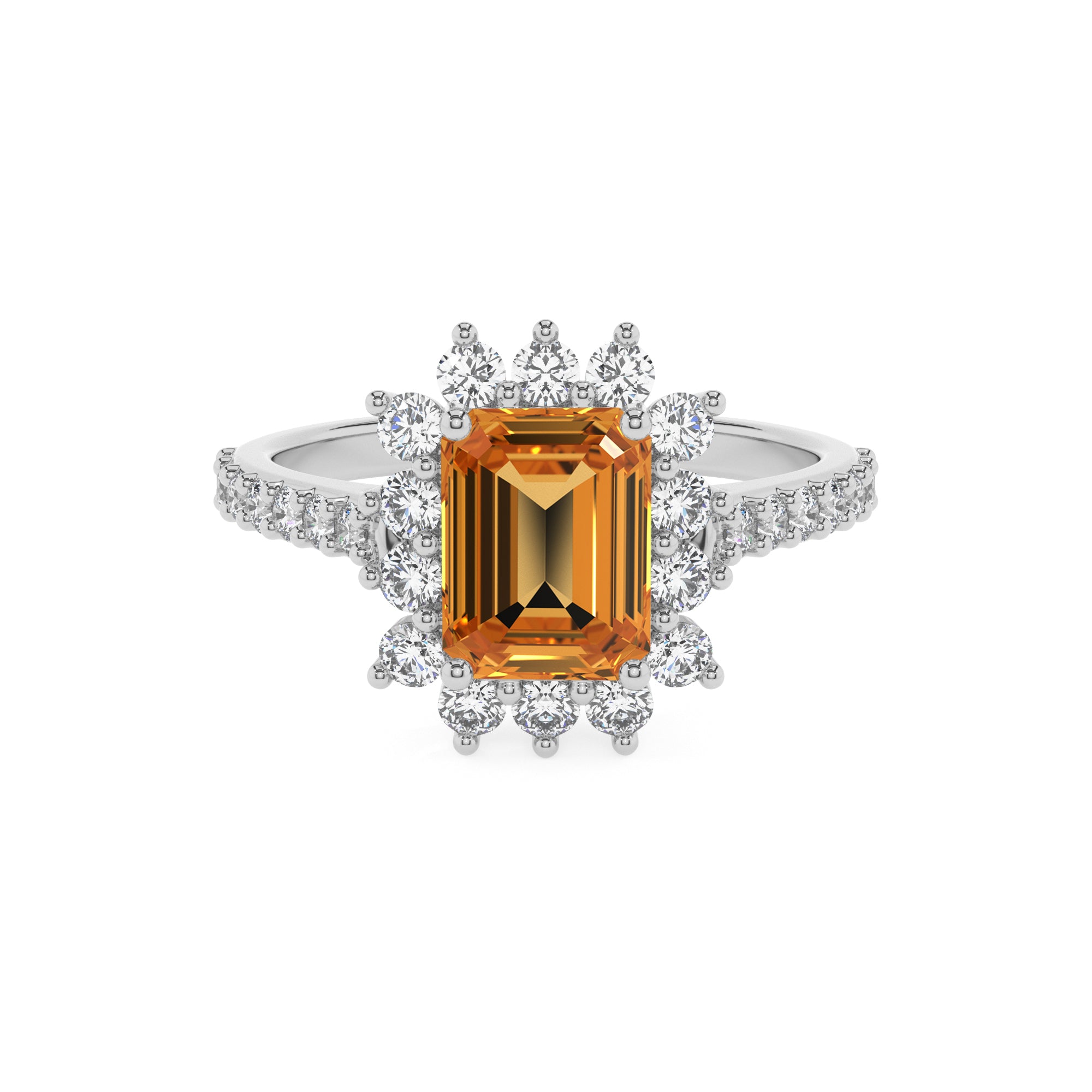 lab-grown citrine emerald half eterity halo solitaire engagement ring