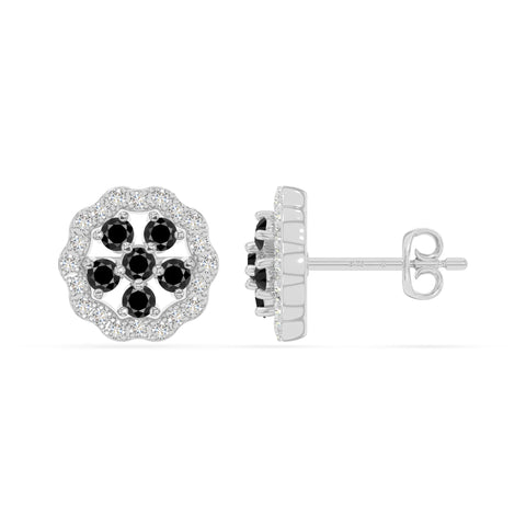 natural black-onyx flower stud earrings in sterling silver 