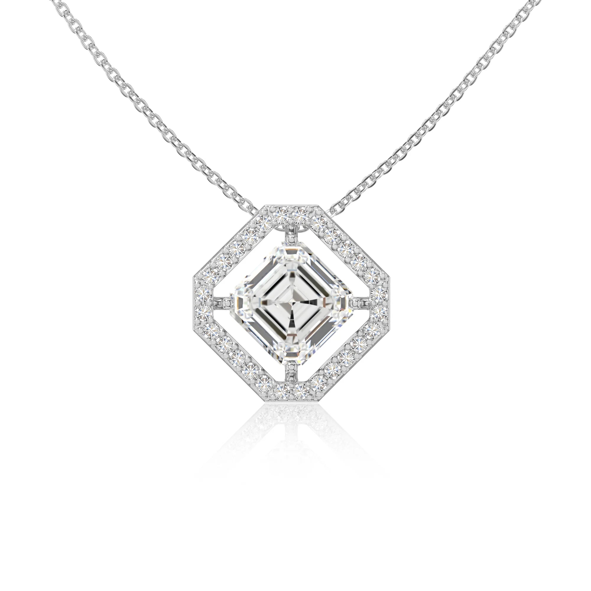 moissanite solitaire halo necklaces in sterling silver 