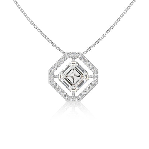 moissanite solitaire halo necklaces in sterling silver 