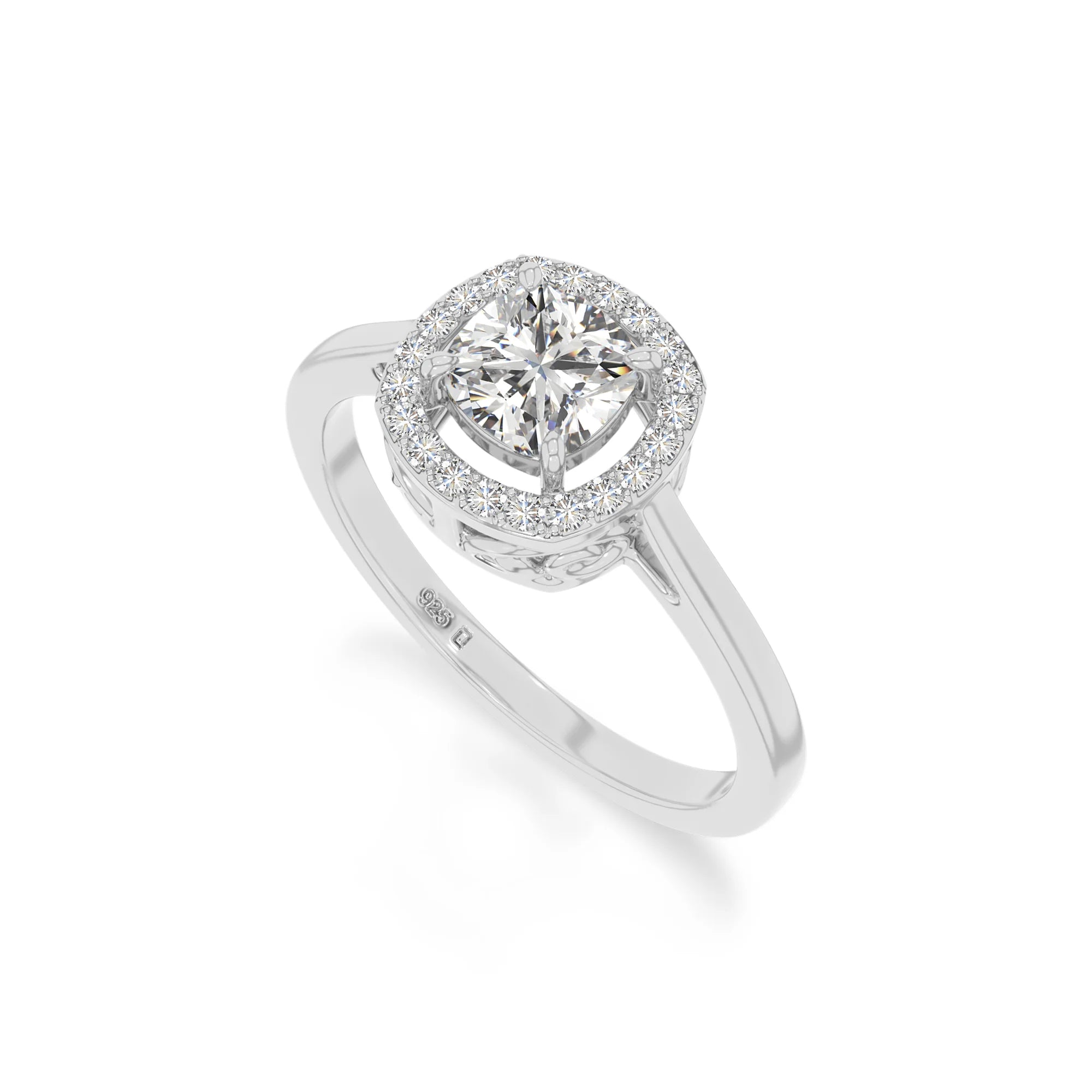 natural moissanite solitaire halo engagement rings in sterling silver 