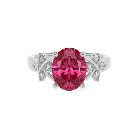 lab-grown pink-tourmaline oval criss cross solitaire engagement ring