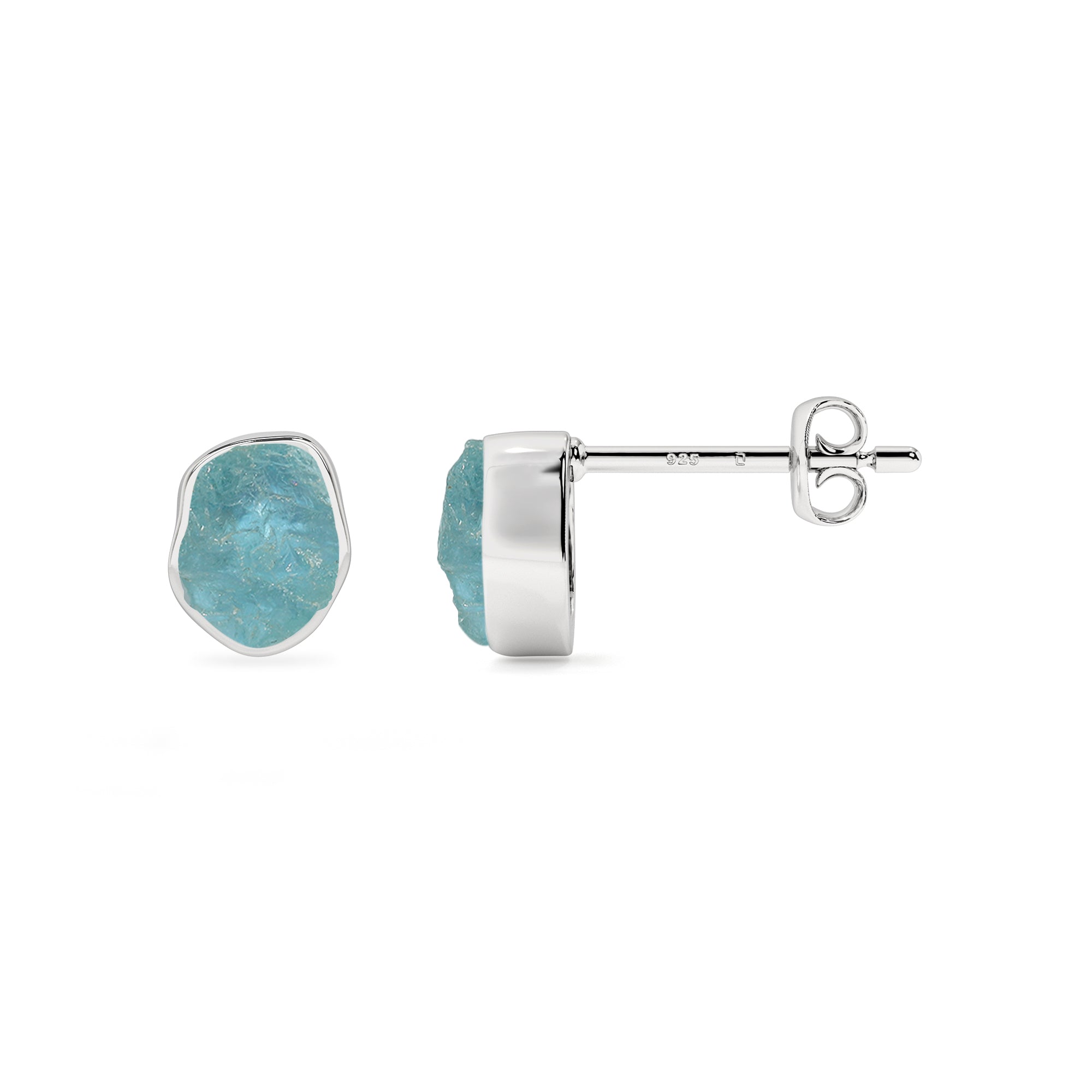 natural aquamarine rough shape stud earrings