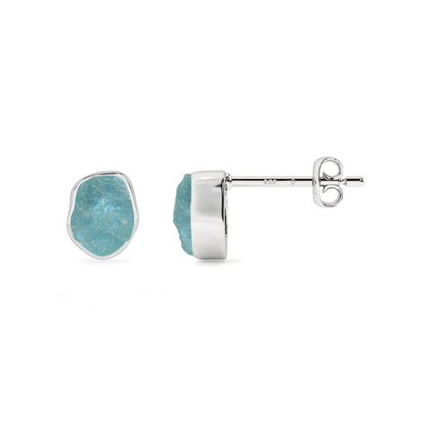 natural aquamarine rough shape stud earrings