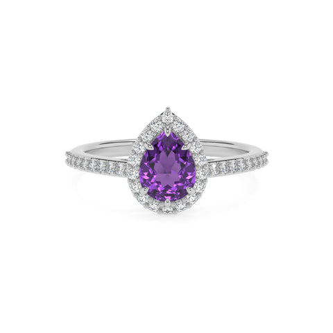 lab grown amethyst pear half eterity halo solitaire engagement ring