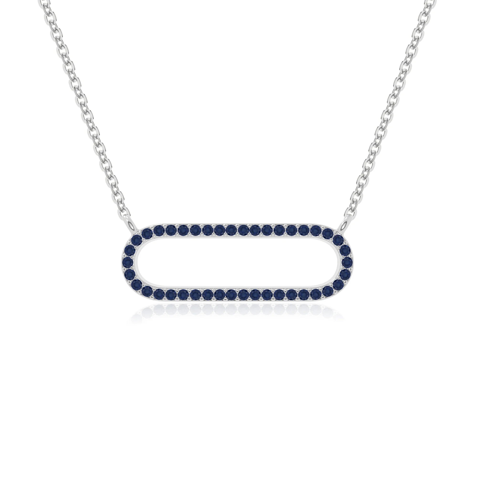 natural blue-sapphire oval paperclip necklaces in sterling silver 