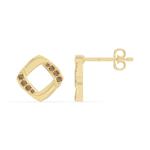 natural citrine square stud earrings in yellow gold vermeil 