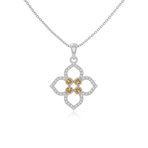 natural citrine 4 petal flower necklaces in sterling silver 