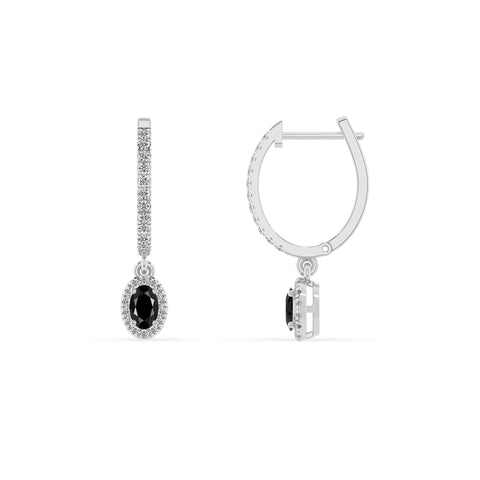 natural black onyx oval double halo earrings with moissanite 