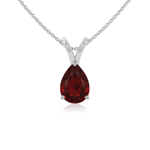 natural garnet v-bale solitaire necklaces in sterling silver 