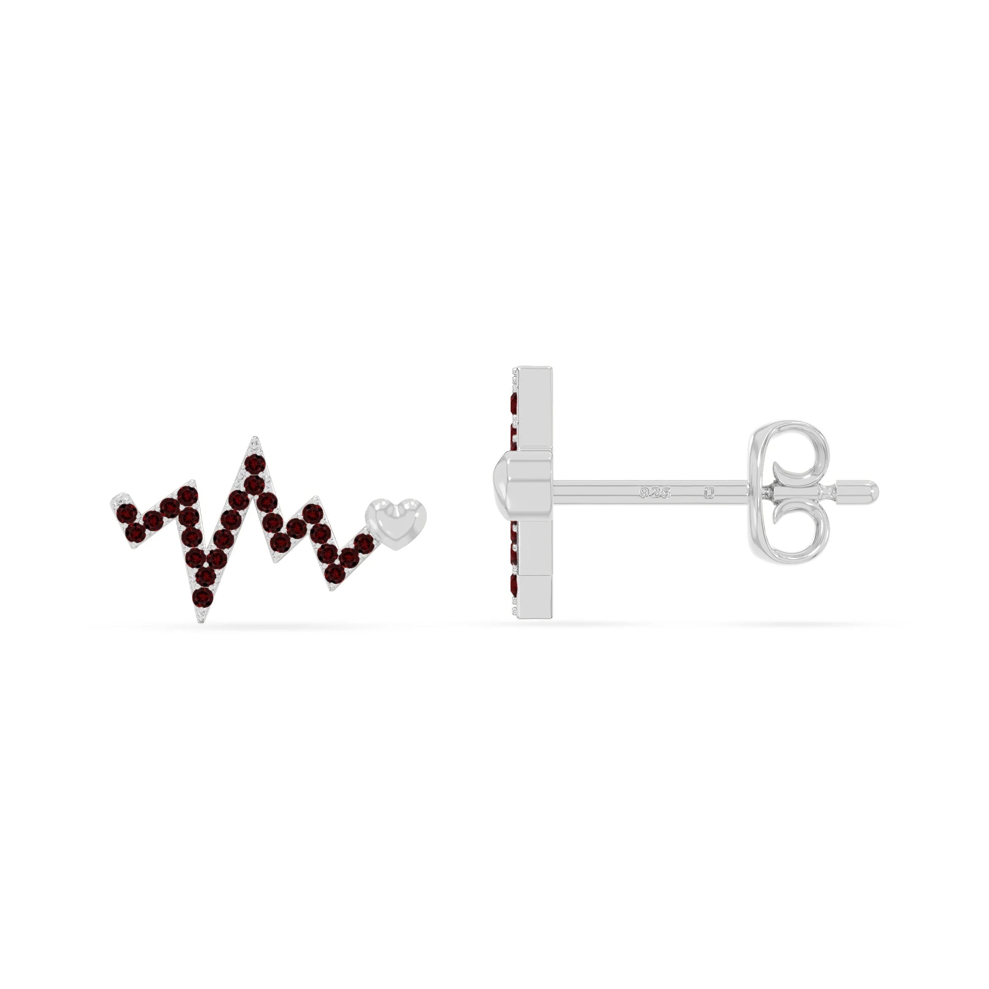 natural garnet heartbeat stud earrings in sterling silver 