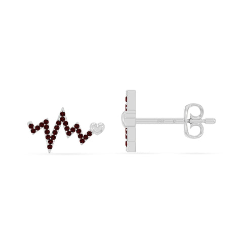 natural garnet heartbeat stud earrings in sterling silver 