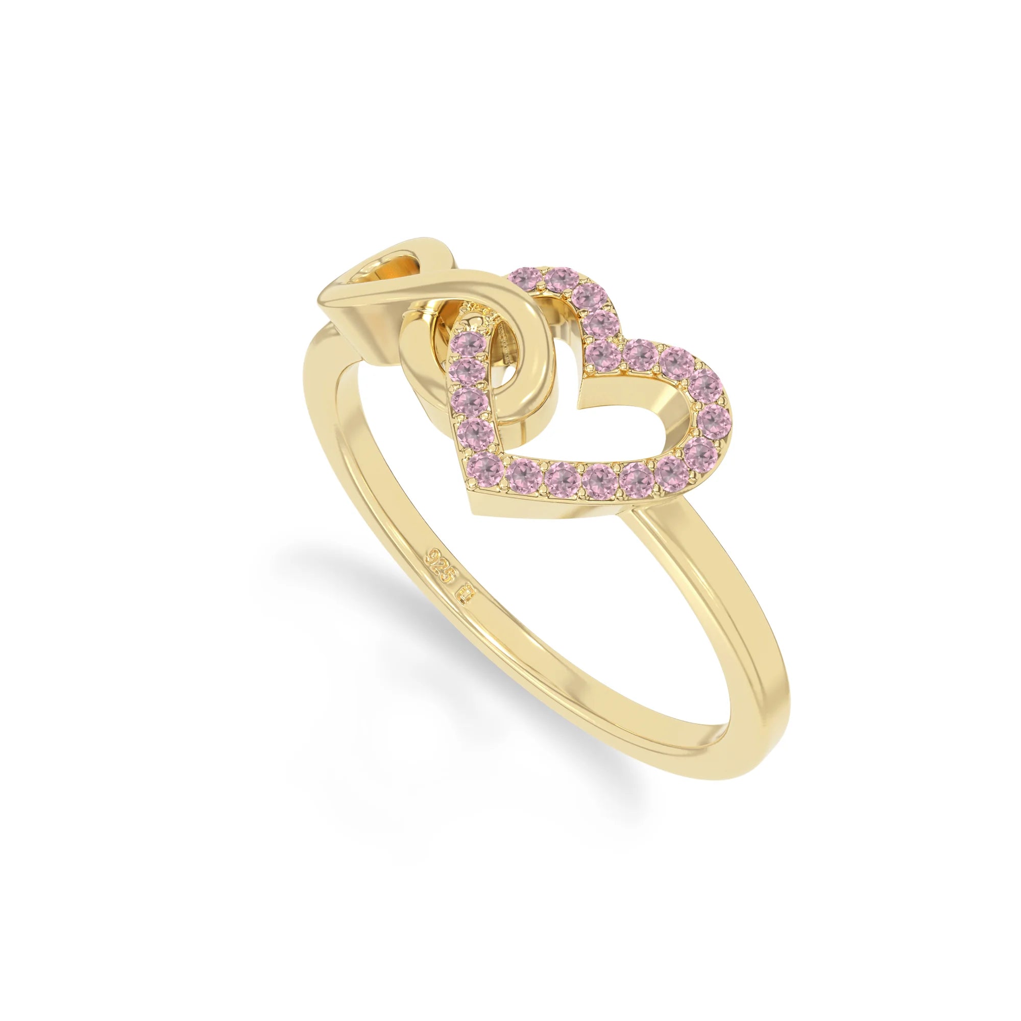 natural pink tourmaline infinity heart promise rings in yellow gold vermeil