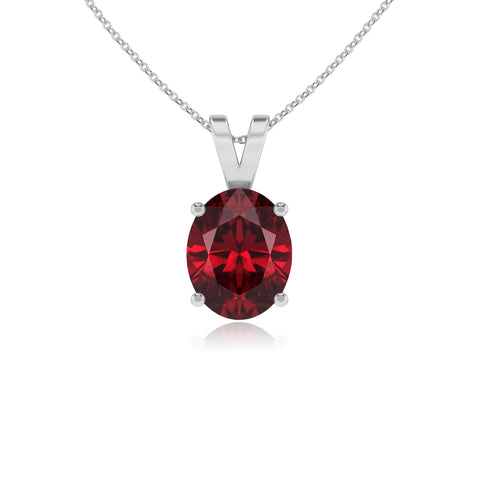 lab grown ruby oval shape solitaire v-bale pendant necklace