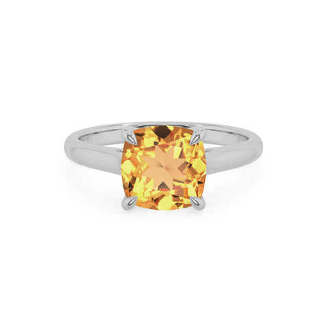 lab grown citrine cushion solitaire engagement ring