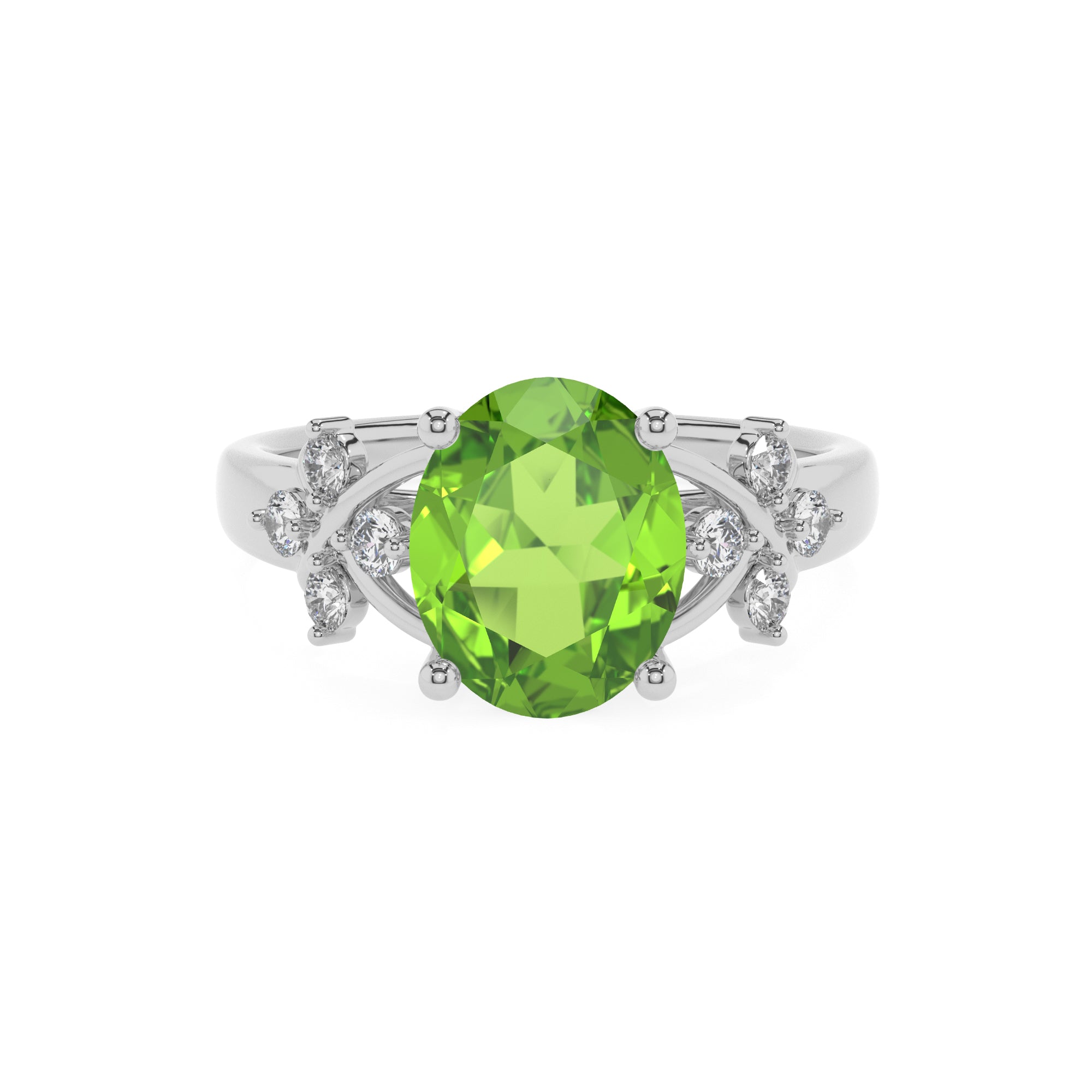 natural peridot oval criss cross solitaire engagement ring